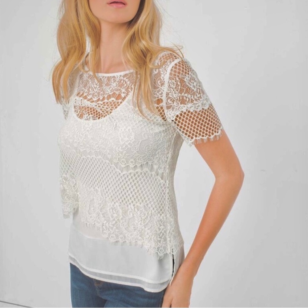 WHBM WHITE LAYERED LACE TOP